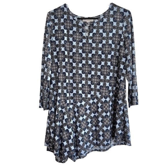 Dana Buchman keyhole asymmetrical print top size large - Picture 2 of 6